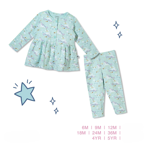  Chaang - Bộ dài babydoll Pony xanh 6M 