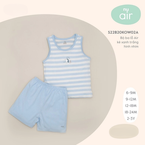  Nous - Bộ ba lỗ Air kẻ xanh trắng hình nhím 9M 