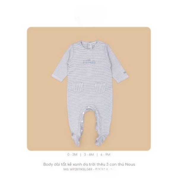  Body dài tất kẻ xanh da trời thêu 3 con thú Nous 0M 