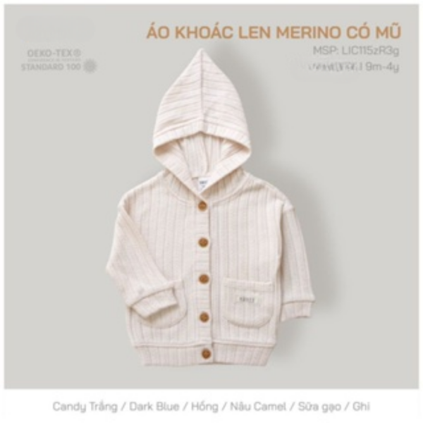  Hrnee - Áo Khoác Len Merino Có Mũ Sữa Gạo 