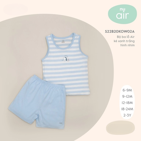  Nous - Bộ ba lỗ Air kẻ xanh trắng hình nhím 12M 