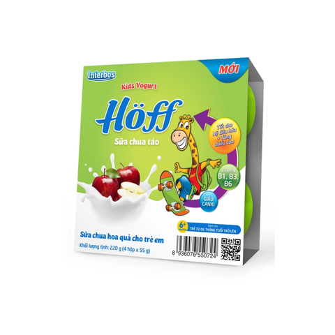  Sữa chua trái cây Hoff vị táo 6M+ (55g x 4 hộp) 