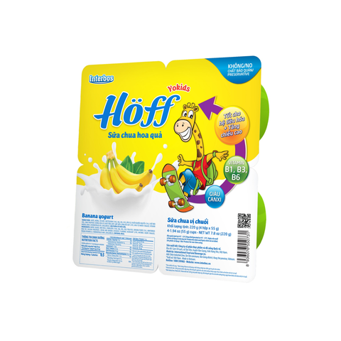  Sữa chua trái cây Hoff vị chuối 6M+ (55g x 4 hộp) 
