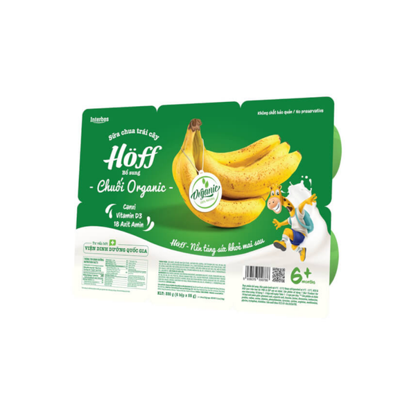  Sữa chua trái cây Hoff Organic vị chuối 6M+ (55g x 6 hộp) 
