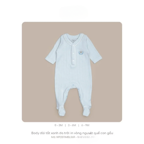  Nous - Body dài tất xanh da trời in vòng nguyệt quế con gấu 6M 