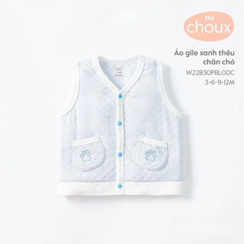  Nous -Áo gile xanh thêu chân chó 6M 