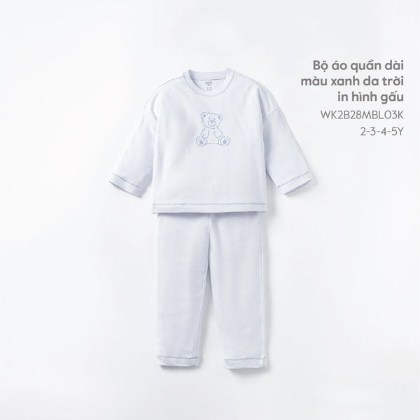  Nous - Bộ áo quần dài màu xanh da trời in hình gấu 2Y 