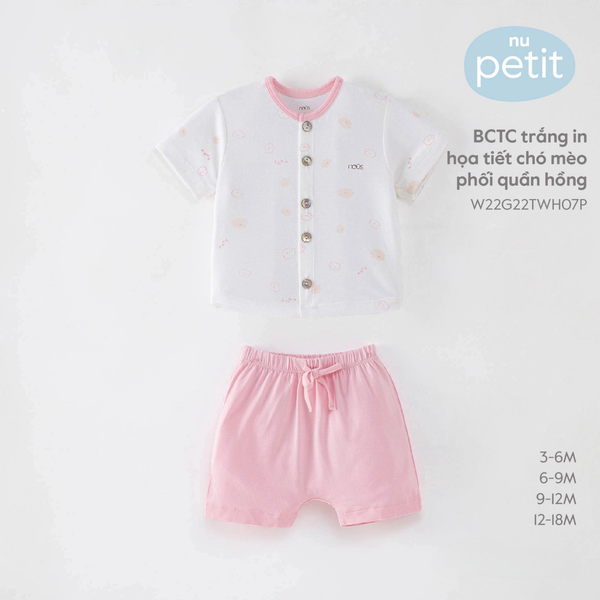  BCTC trắng in hoạ tiết puppy phối quần hồng 6M 