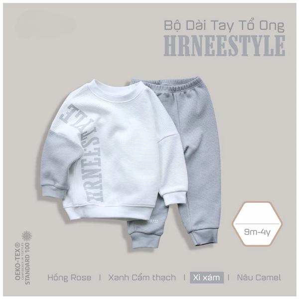  Hrnee - BỘ DÀI TAY TỔ ONG HRNEE STYLE Xi Xám 