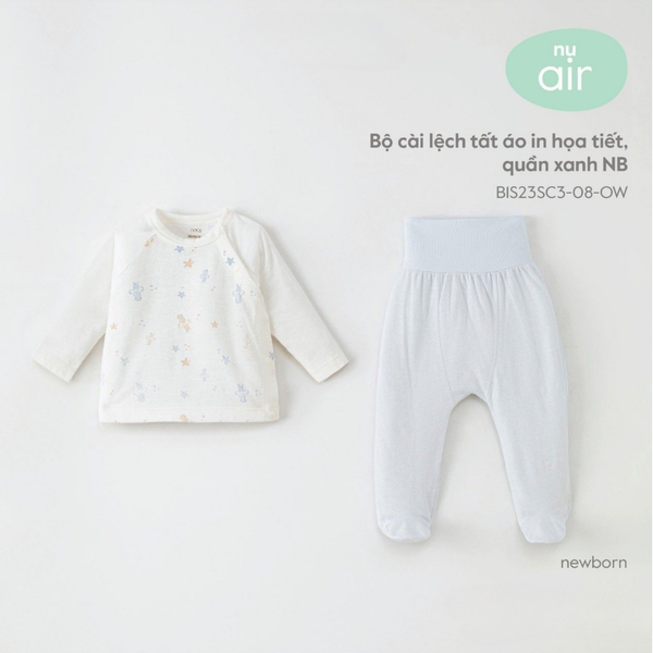  Nous - Bộ cài lệch tất áo in họa tiết, quần xanh NB 