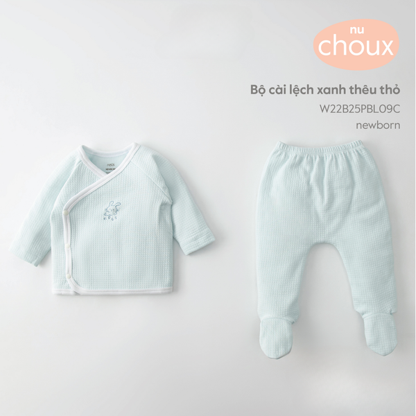  Nous - Bộ cài lệch xanh thêu thỏ NB 