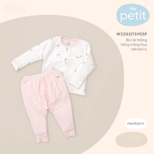  Nous - Bộ cài thẳng hồng trắng hoạ tiết berry NB 