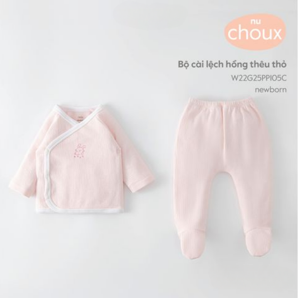  Nous - Bộ cài lệch hồng thêu thỏ NB 