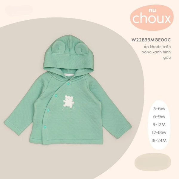  Áo khoác trần bông xanh hình gấu 18M 
