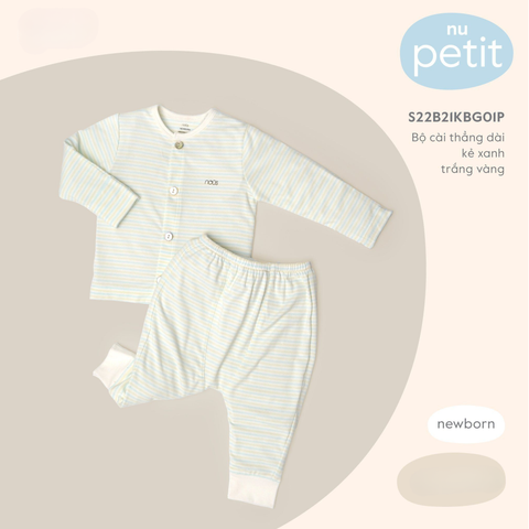  Nous - Bộ cài thẳng dài kẻ xanh trắng vàng NB 