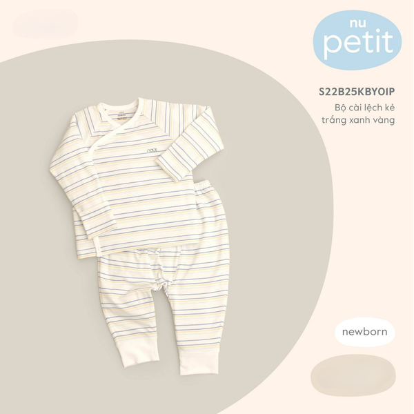  Nous - Bộ cài lệch kẻ trắng xanh vàng NB 