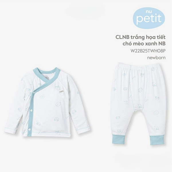  Bộ cài lệch trắng in họa tiết chó mèo NB 