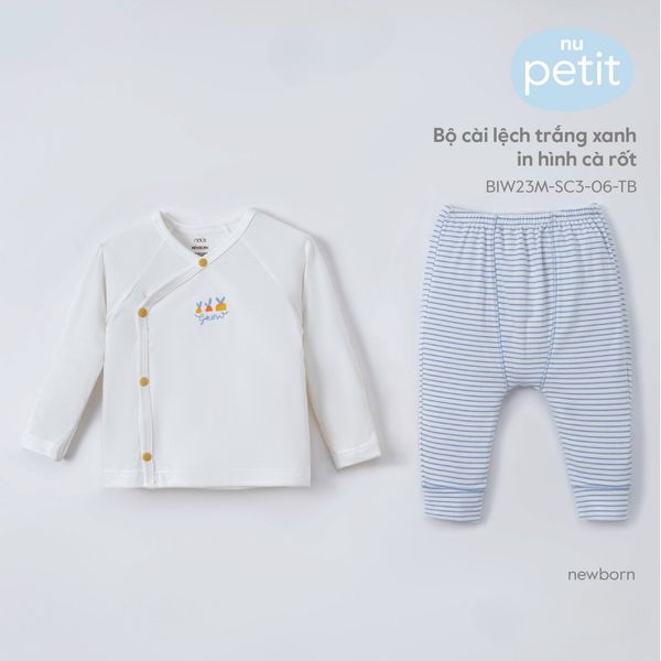  Bộ cài lệch trắng xanh in hình cà rốt NB 