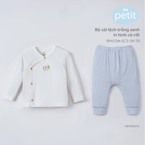  Bộ cài lệch trắng xanh in hình cà rốt NB 