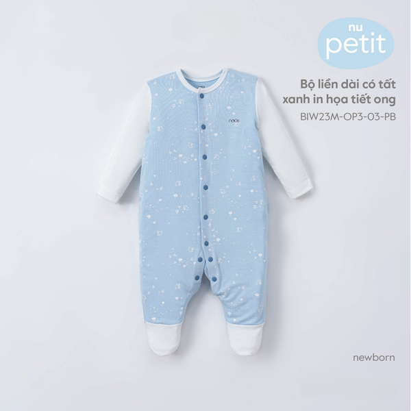  Bộ liền dài có tất xanh in họa tiết ong NB 