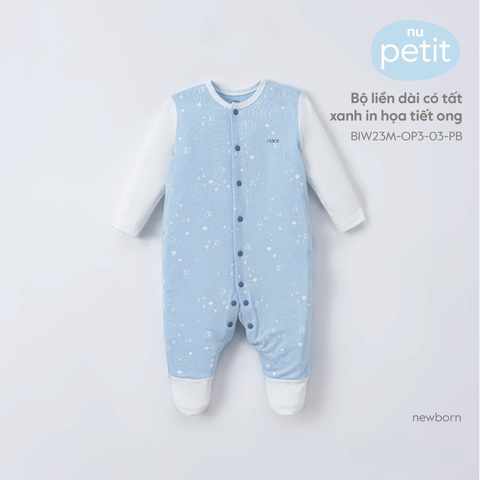  Bộ liền dài có tất xanh in họa tiết ong NB 