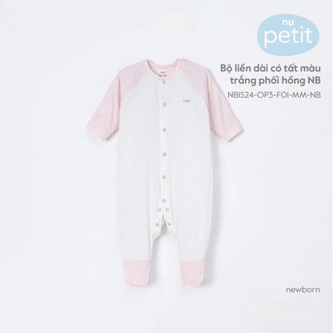  Bộ liền dài có tất màu trắng phối hồng NB 