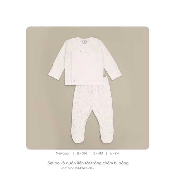  Nous - Set áo và quần liền tất trắng chấm bi hồng NB 