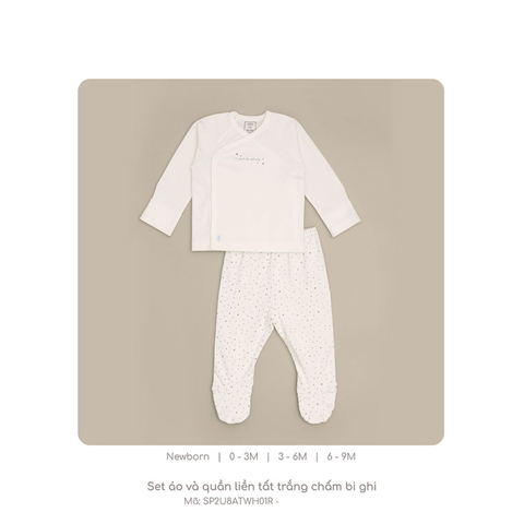  Nous - Set áo và quần liền tất trắng chấm bi ghi NB 