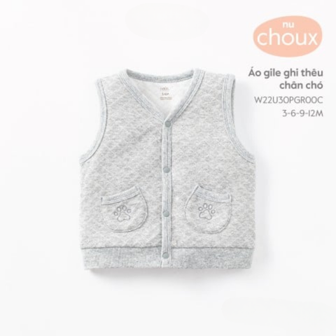  Nous -Áo gile ghi thêu chân chó 12M 