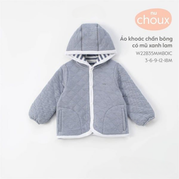  Áo khoác chần bông có mũ xanh lam 18M 