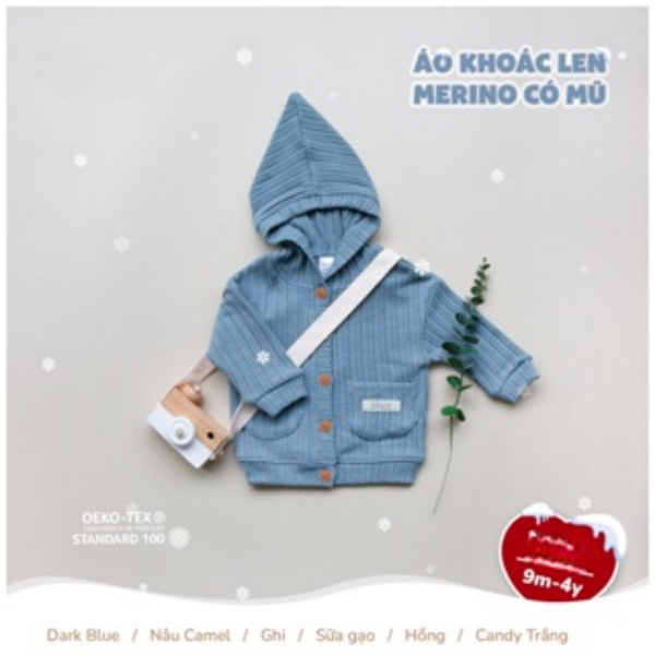  Hrnee - Áo Khoác Len Merino Có Mũ Dark Blue 