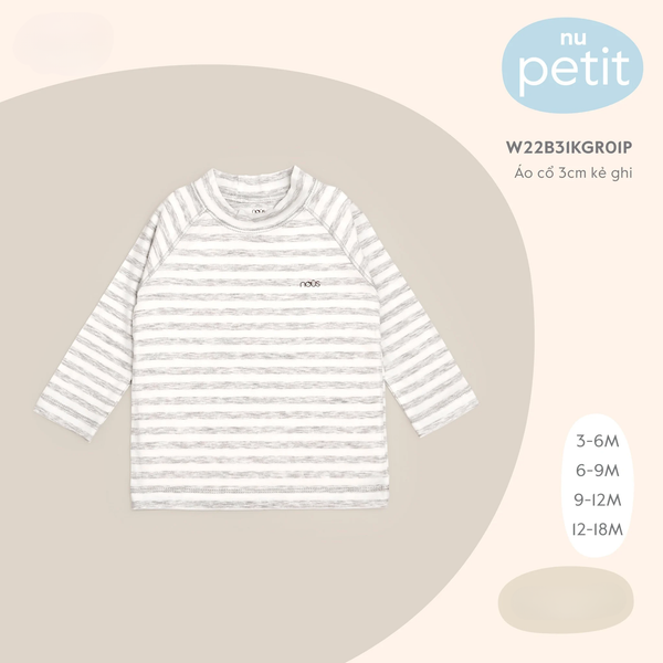  Nous - Áo cổ 3cm kẻ ghi 12M 