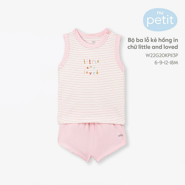  Bộ ba lỗ kẻ hồng in chữ little and loved 9M 