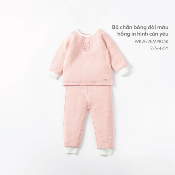  Nous - Bộ chần bông dài màu hồng in hình cún yêu 4Y 