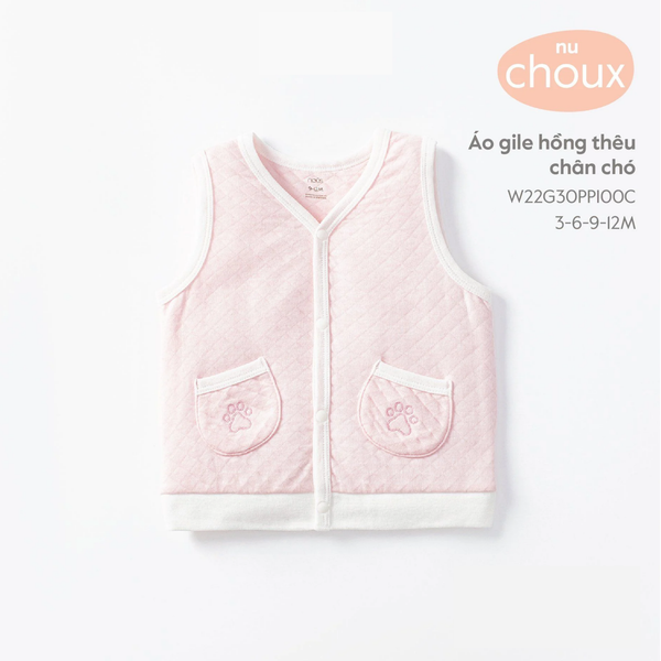  Nous -Áo gile hồng thêu chân chó 9M 