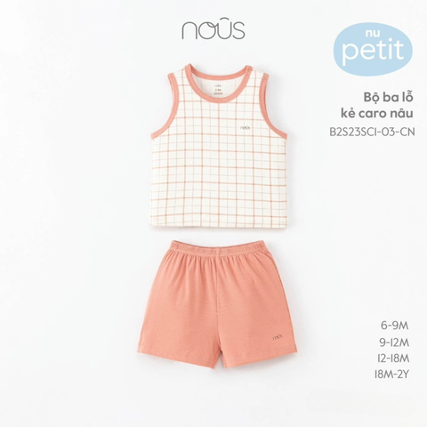  Nous - Bộ ba lỗ kẻ caro nâu 12M 