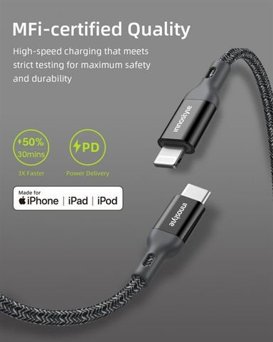  Cáp innostyle PowerFlex C To Lightning 1.5m (Đen) 