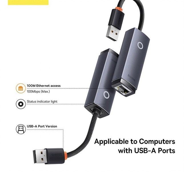 Bộ Chuyển Đổi Baseus Ethernet USB A To RJ45 (100Mbps)