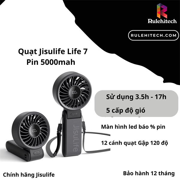  Quạt Cầm Tay Jisulife Life 7 (Đen)-5000mah 