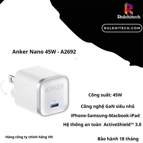  Sạc Anker Nano 45W A2692 - Trắng 