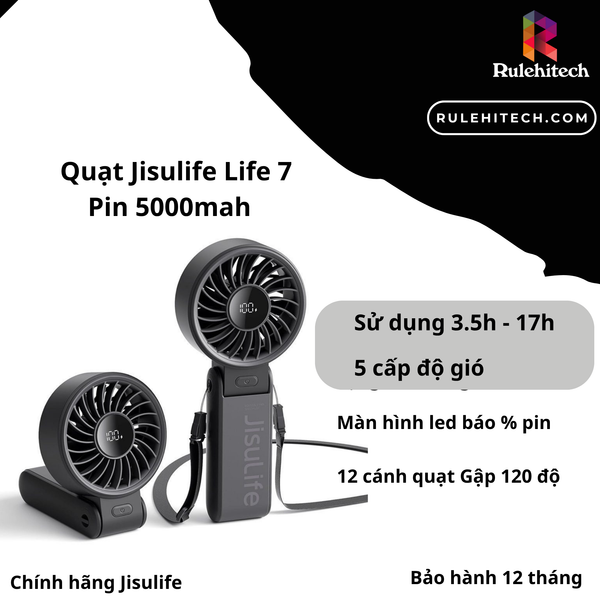  Quạt Cầm Tay Jisulife Life 7 (Đen)-5000mah 