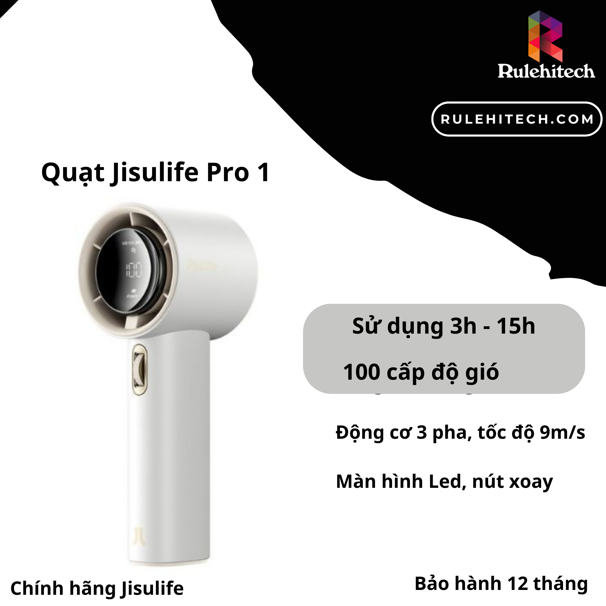  Quạt Cầm Tay Cao Cấp JISULIFE Pro1 (Trắng) 