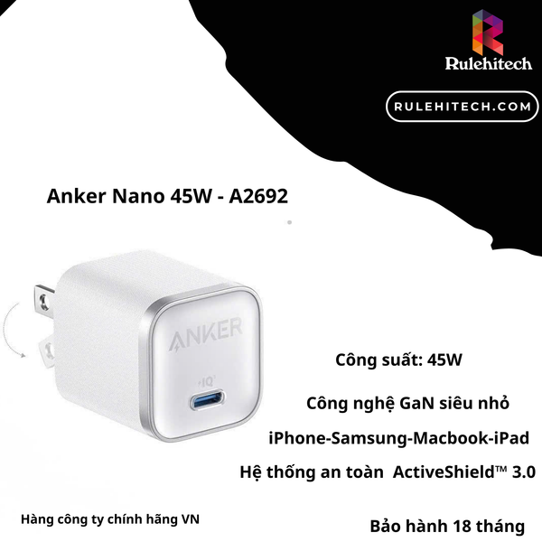  Sạc Anker Nano 45W A2692 - Trắng 