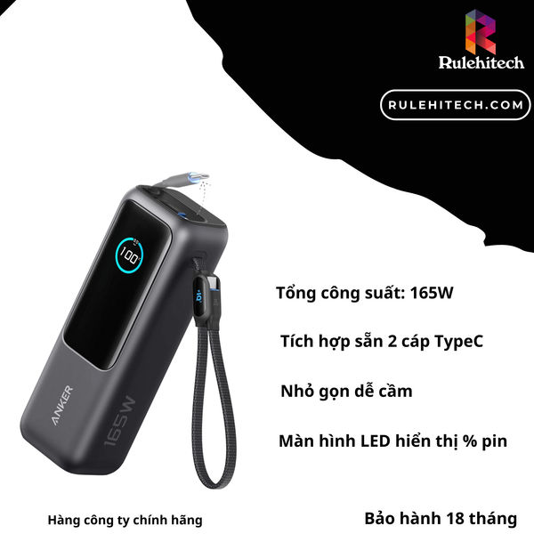  Pin Anker Zolo 25.000mah 165W (Kèm Cáp) - A1695 - Black 