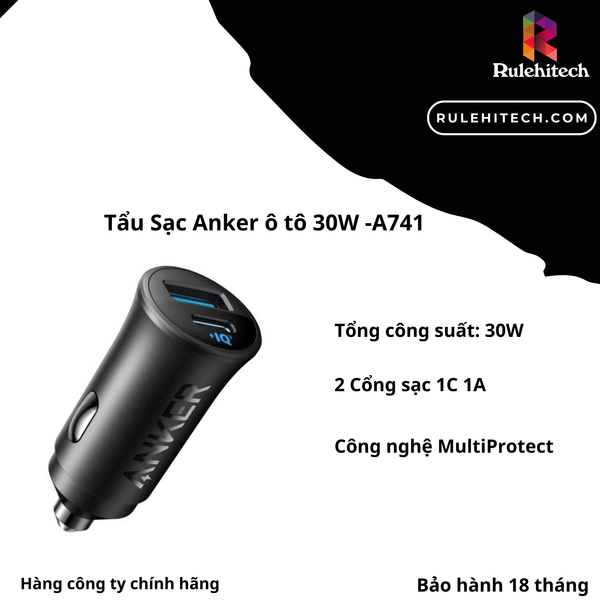  Tẩu Sạc Anker ô tô 30W 1C1A - A2741 