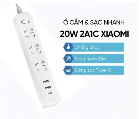  Ổ Điện Xiaomi 20W 3 Lỗ Cắm (2usb + 1TypeC) 