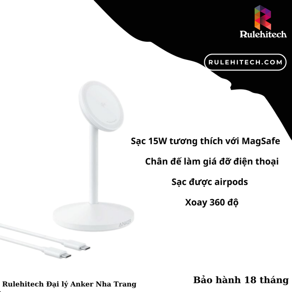 Đế Sạc Anker MagGo 15W Qi2 - A25X1 Trắng 