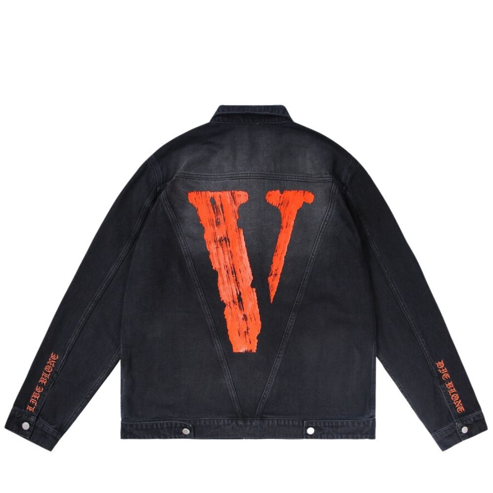 ジャケット・アウター VLONE Vlone Orange And Black Denim Jacket Vlone Denim Jacket