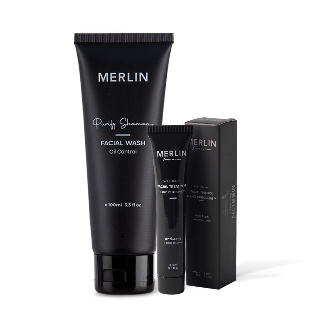  Combo sạch mụn kiểm soát dầu Merlin For Men - Sữa rửa mặt kiểm soát dầu nhờn và Kem chấm mụn Nano Curcumin 