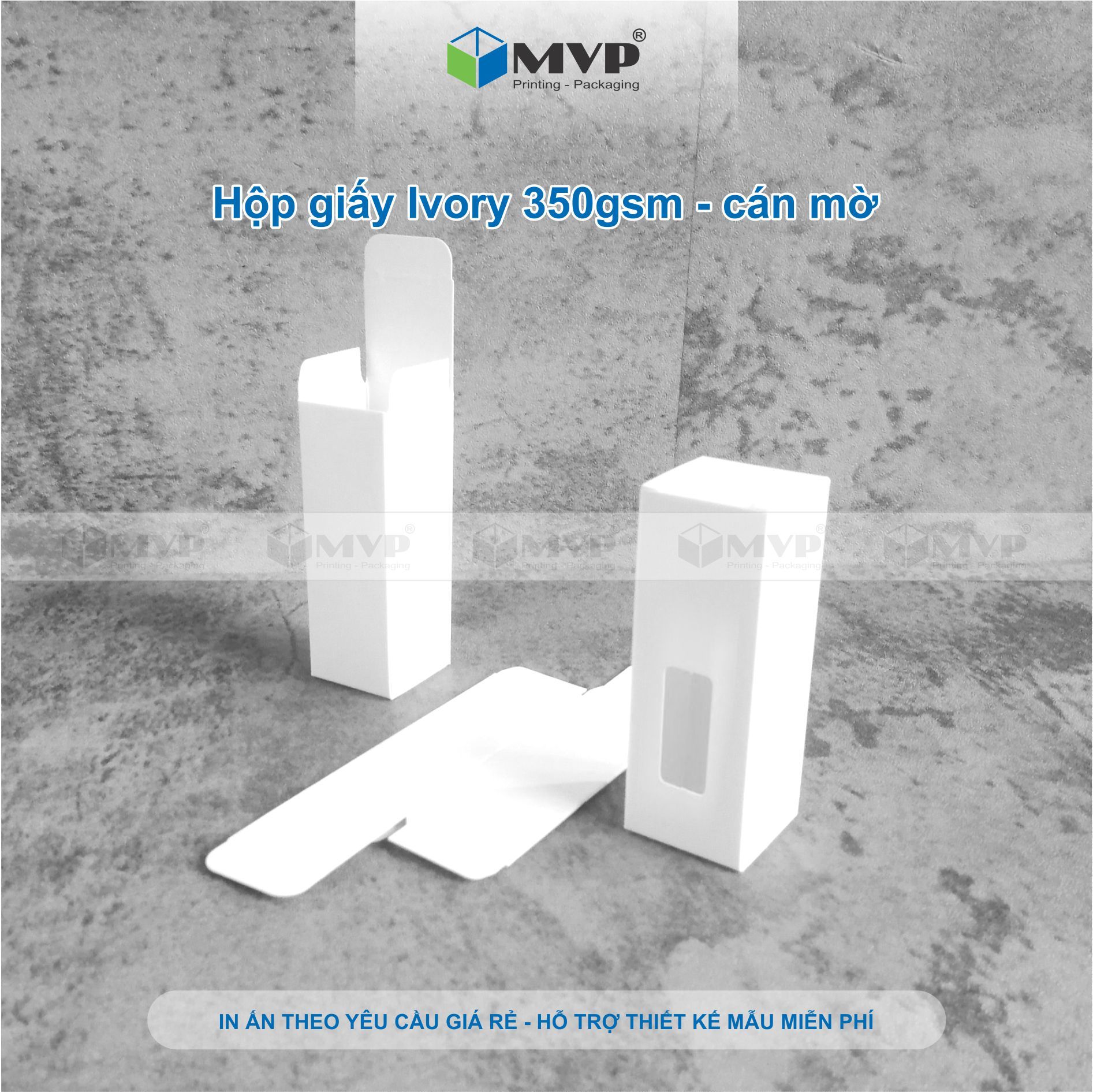 Hộp giấy trắng đựng chai tinh dầu, serum 20ml - 30ml, giấy Ivory 350gsm cán mờ (4x4x11)cm